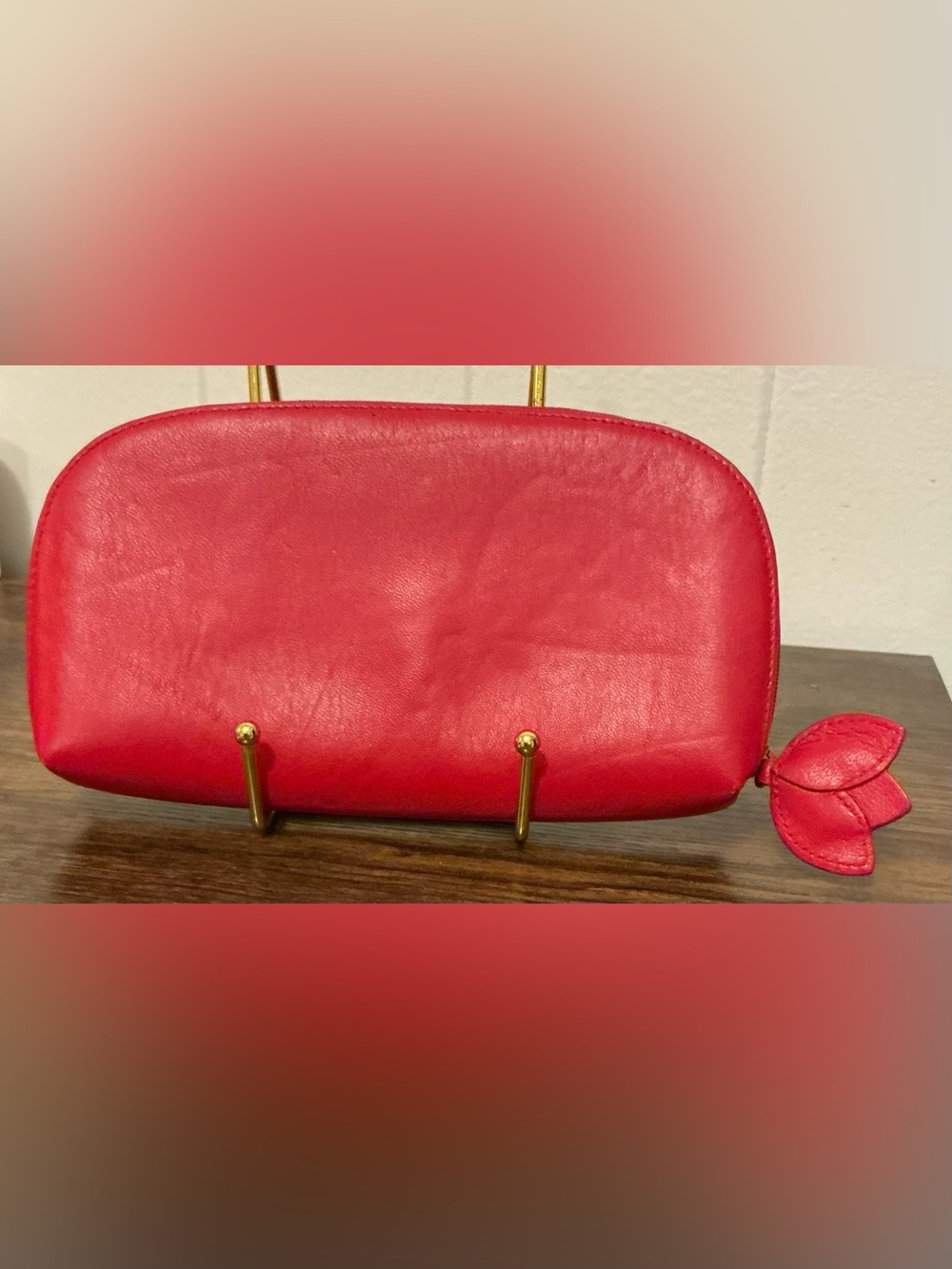 Rare HTF Vintage Calfskin Soft Beautiful Red Leather Akris Clutch Zip Wallet